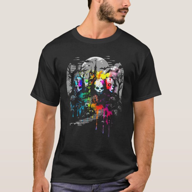 Camiseta Casa Embrujada de Calaveras de Zombies Splash de C (Anverso)