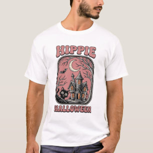 Camiseta Casa embrujada de gato de Halloween Hippie Diseño
