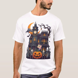 Camiseta Casa Embrujada de Halloween Esqueletos Calabaza Fa