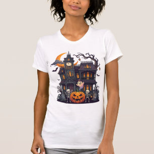Camiseta Casa Embrujada de Halloween Esqueletos Calabaza Fa