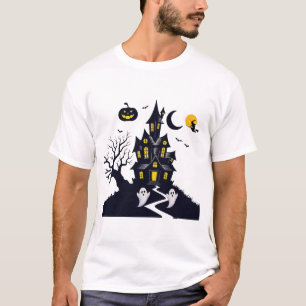 Camiseta Casa Embrujada de Halloween Fantasmas y Luna Llena