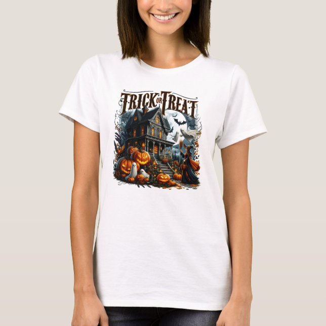Camiseta Casa embrujada en una espeluznante noche de Hallow (Anverso)