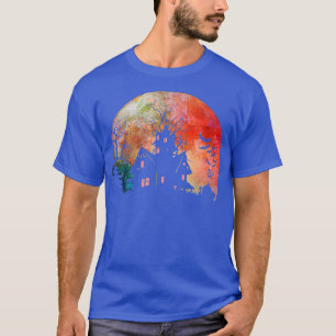 Camiseta Casa embrujada y espeluznante acuarela Luna llena