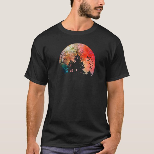 Camiseta Casa embrujada y espeluznante acuarela Luna llena (Anverso)