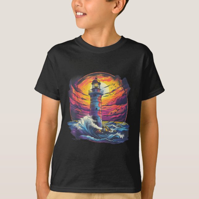 Camiseta Casa junto al mar con faro y veleros (Anverso)