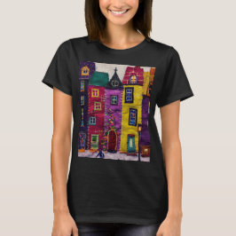 Camiseta Casas Coloridas de Patchwork Arte Textil