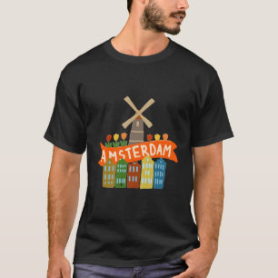 Camiseta Casas de tulipanes de molino de viento de Amsterda