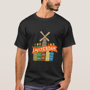 Camiseta Casas de tulipanes de molino de viento de Amsterda