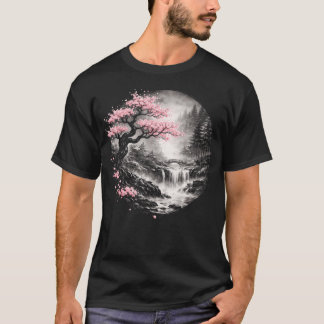 Camiseta Cascada del árbol de flor de cerezo Zen Naturaleza