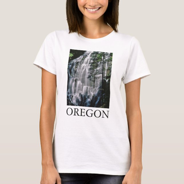 Camiseta Cascada en bosque, Oregón (Anverso)