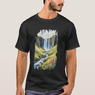 Camiseta Cascada Islandia Pintura Acuarela Vintage Viaje