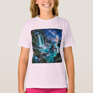 Camiseta Cascada Mágica de Fantasía en la Costa del Océano