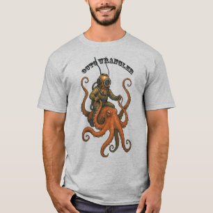Camiseta Casco de buzo vintage montando un pulpo gigante UR