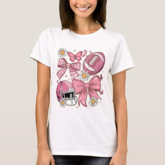 Camiseta Casco de Fútbol Rosa por el Cáncer de Mama con Laz
