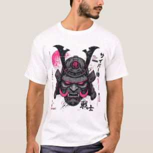 Camiseta Casco de Samurái Cyberpunk Neon Mecha