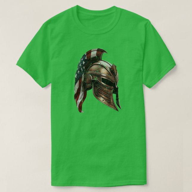 Camiseta Casco espartano con bandera estadounidense (Diseño del anverso)