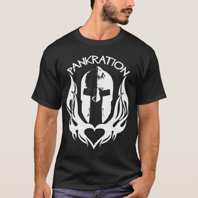 Camiseta Casco espartano de pankración con llamas cardíacas (Anverso)