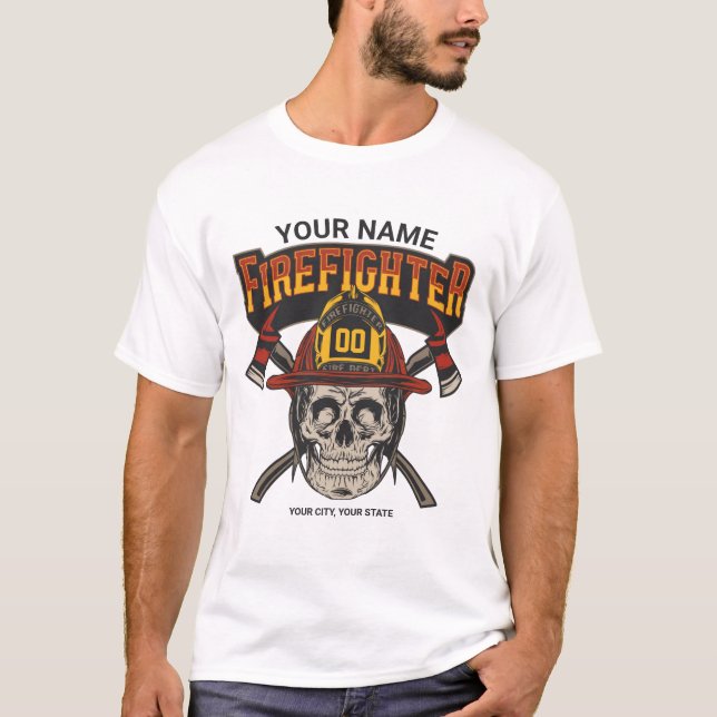 Camiseta Casco personalizado de bombero con cráneo Hacha de (Anverso)