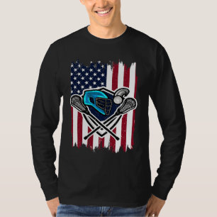 Camiseta Casco y palos de lacrosse bandera americana vintag