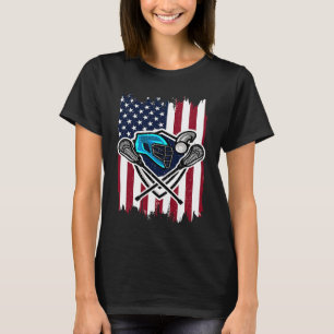 Camiseta Casco y palos de lacrosse con bandera estadouniden