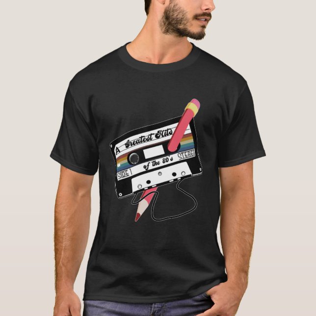 Camiseta Casete retro de 80 con lápiz par temático de 80 (Anverso)