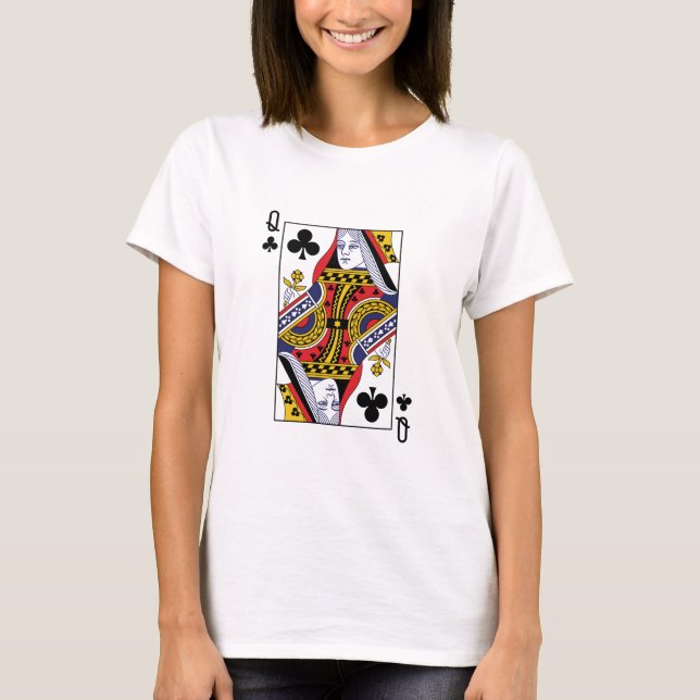 Camiseta Casino Queen of Clubs Poker Jugando con tarjeta (Anverso)
