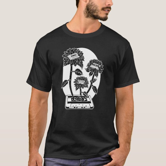 Camiseta Cassette de girasol blanco y negro (Anverso)