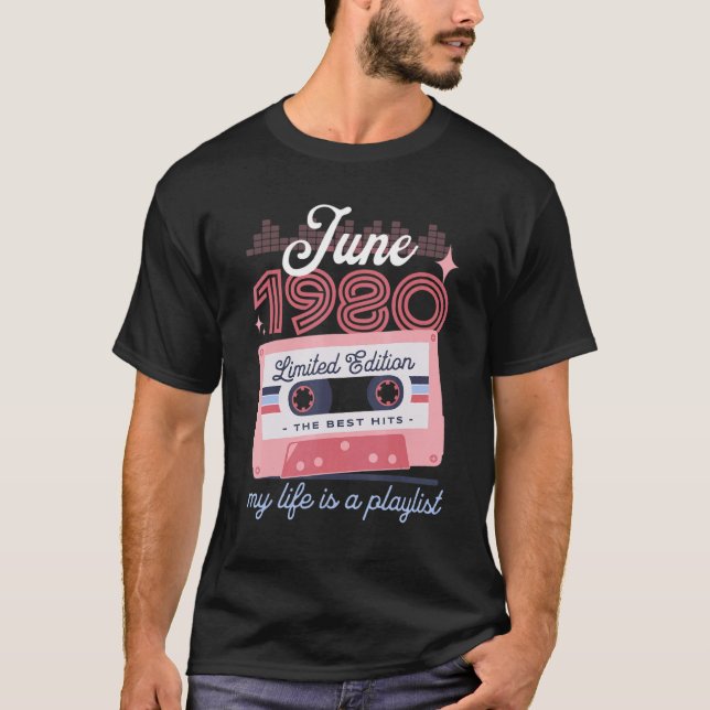 Camiseta Cassette retro 42º cumpleaños 42 de junio de 1980 (Anverso)