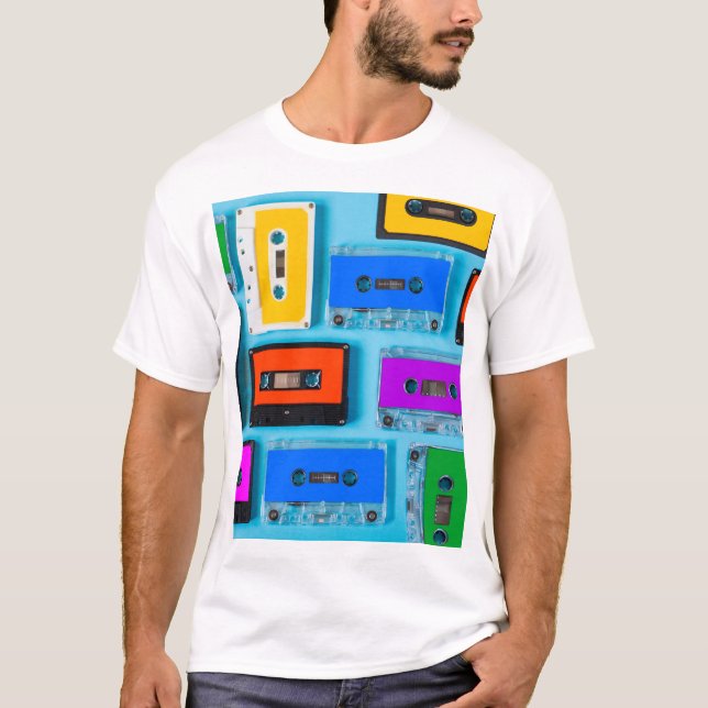 Camiseta Cassette retro: Colección de fondo azul (Anverso)