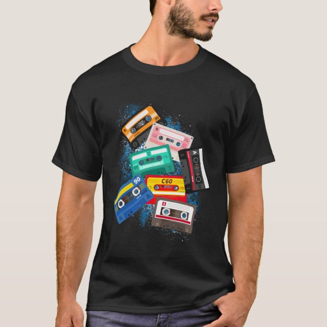 Camiseta Cassette Tapes Mixtapes 1980s Radio Music Graphic  (Anverso)
