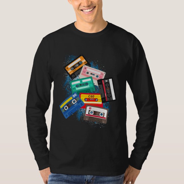 Camiseta Cassette Tapes Mixtapes 1980s Radio Music Graphic  (Anverso)