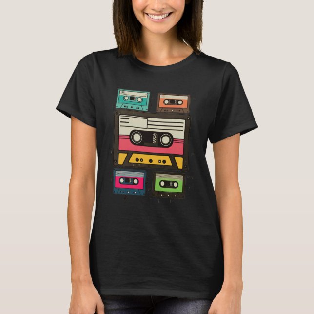 Camiseta Cassette Tapes Mixtapes 1980s Radio Music Graphic  (Anverso)