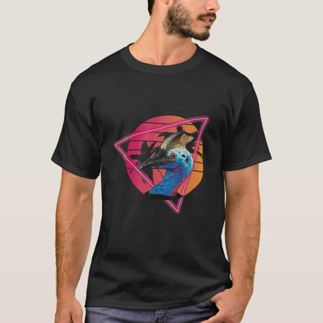 Camiseta Cassowary Modern Retro Sunset Palm Tree Cassowary (Anverso)