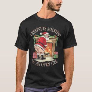 Camiseta castañas asadas en un Santa X traviesa de fuego ab