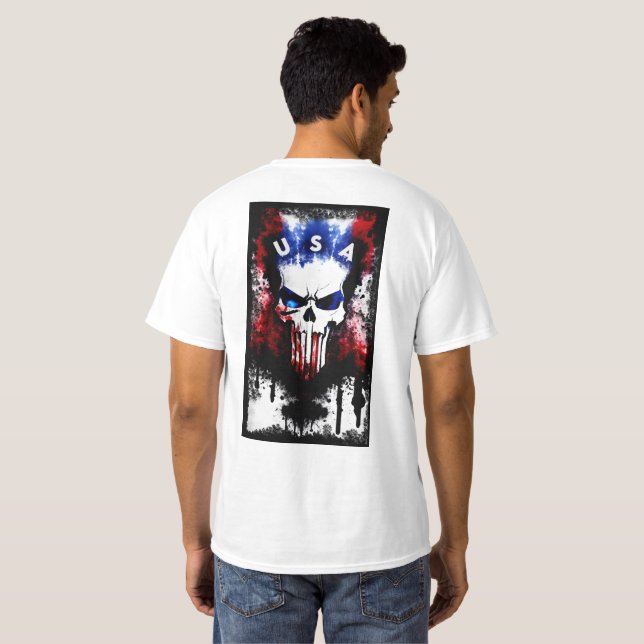 Camiseta Castigo patriótico (EEUU) de los hombres blancos (Reverso completo)