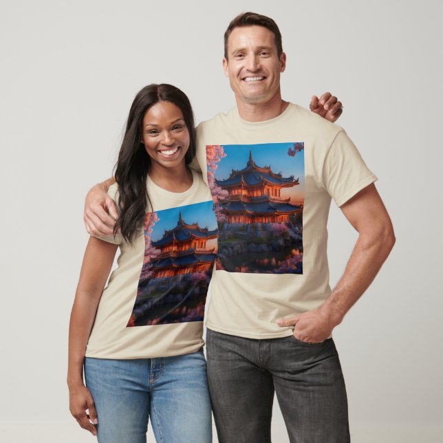 Camiseta Castillo asiático de la puesta de sol del jardín (Unisexo)
