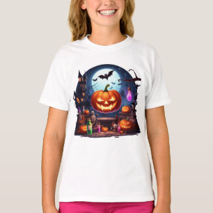 Camiseta Castillo de calabaza de Halloween Fiesta Bats Moon
