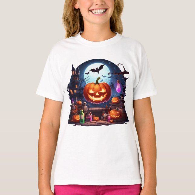 Camiseta Castillo de calabaza de Halloween Fiesta Bats Moon (Anverso)
