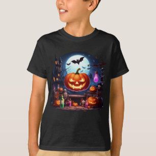 Camiseta Castillo de calabaza de Halloween Fiesta Bats Moon