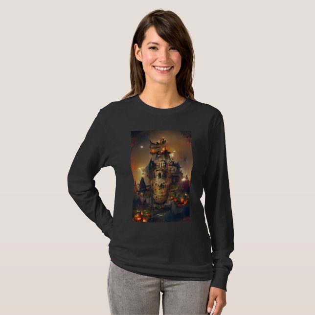 Camiseta Castillo de Halloween, arte japonés, pintura de ca (Anverso completo)