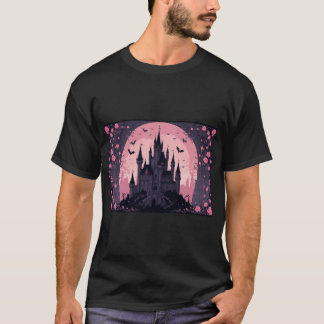 Camiseta Castillo gótico iluminado por luna en flor