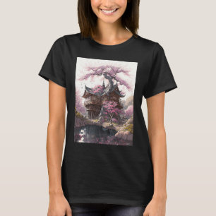 Camiseta Castillo japonés antiguo con flores de cerezo pint