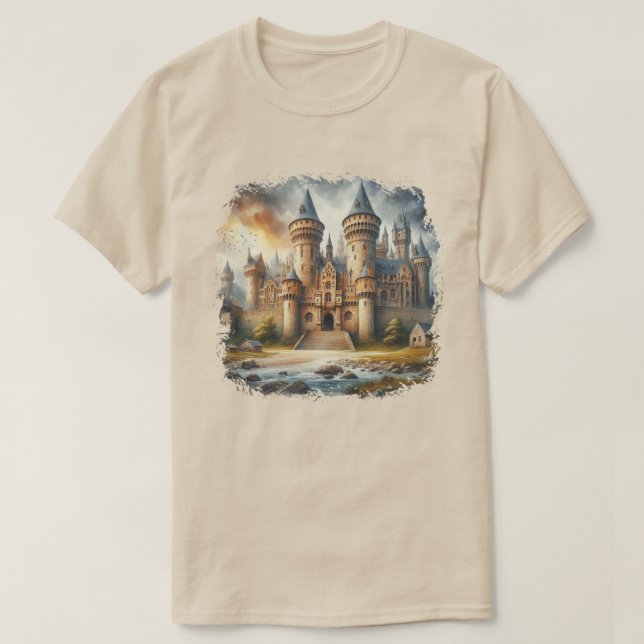 Camiseta Castillo medieval al atardecer con cielos atmosfér (Diseño del anverso)