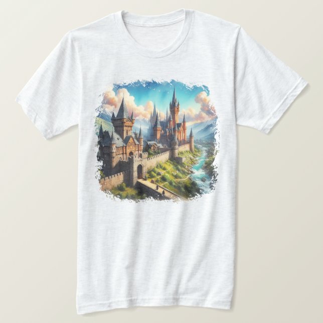 Camiseta Castillo medieval en un paisaje montañoso (Anverso del diseño)