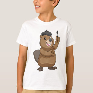 Camiseta castor como pintador con pincel de pintura