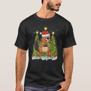 Camiseta castor de castores que alumbró el árbol de navidad
