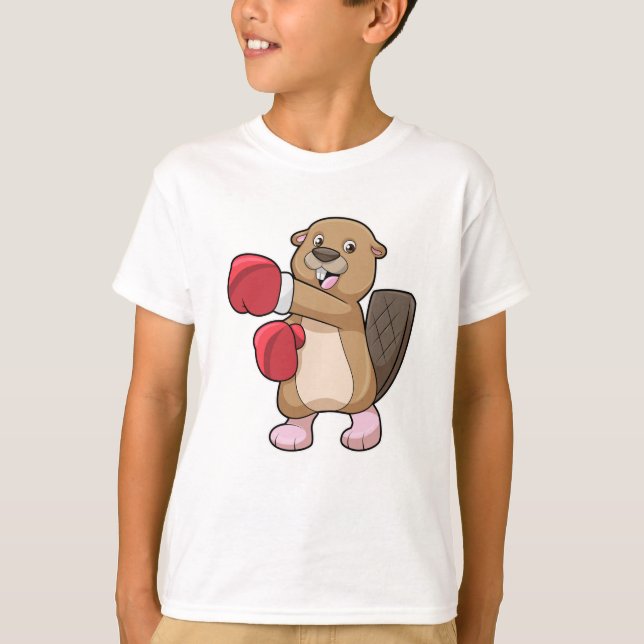 Camiseta castor en boxeo con guantes de boxeo (Anverso)