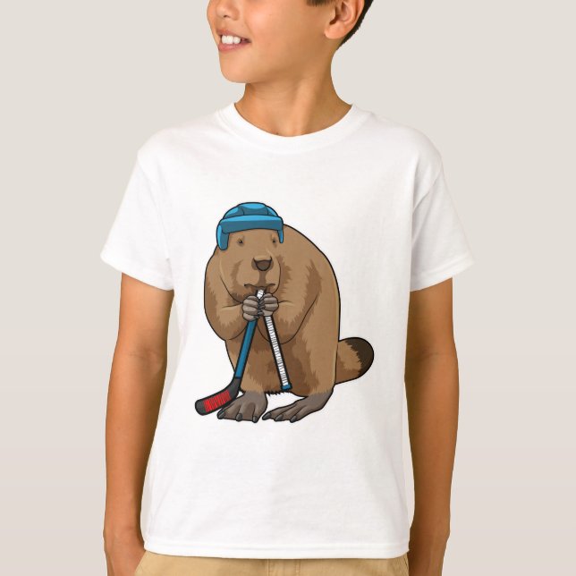 Camiseta castor en hockey sobre hielo con bastón de hockey  (Anverso)