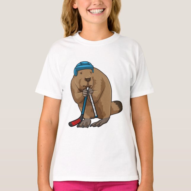 Camiseta castor en hockey sobre hielo con bastón de hockey  (Anverso)