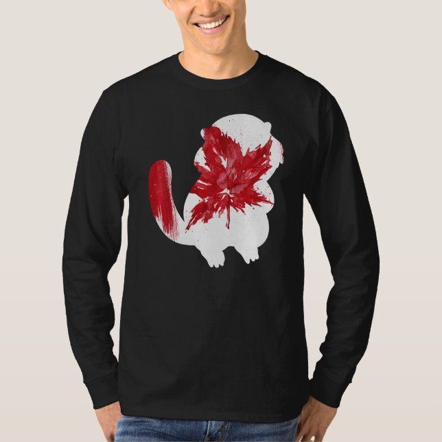 Camiseta castor en hoja de arce Bandera canadiense feliz Ca (Anverso)